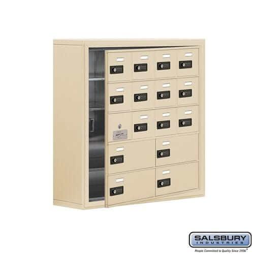 Metal Cell Phone Lockers: Heavy Duty Aluminum Locker - 5 Tier, 4 Wide [12 A + 4 B Doors] - Sandstone - Salsbury Industries