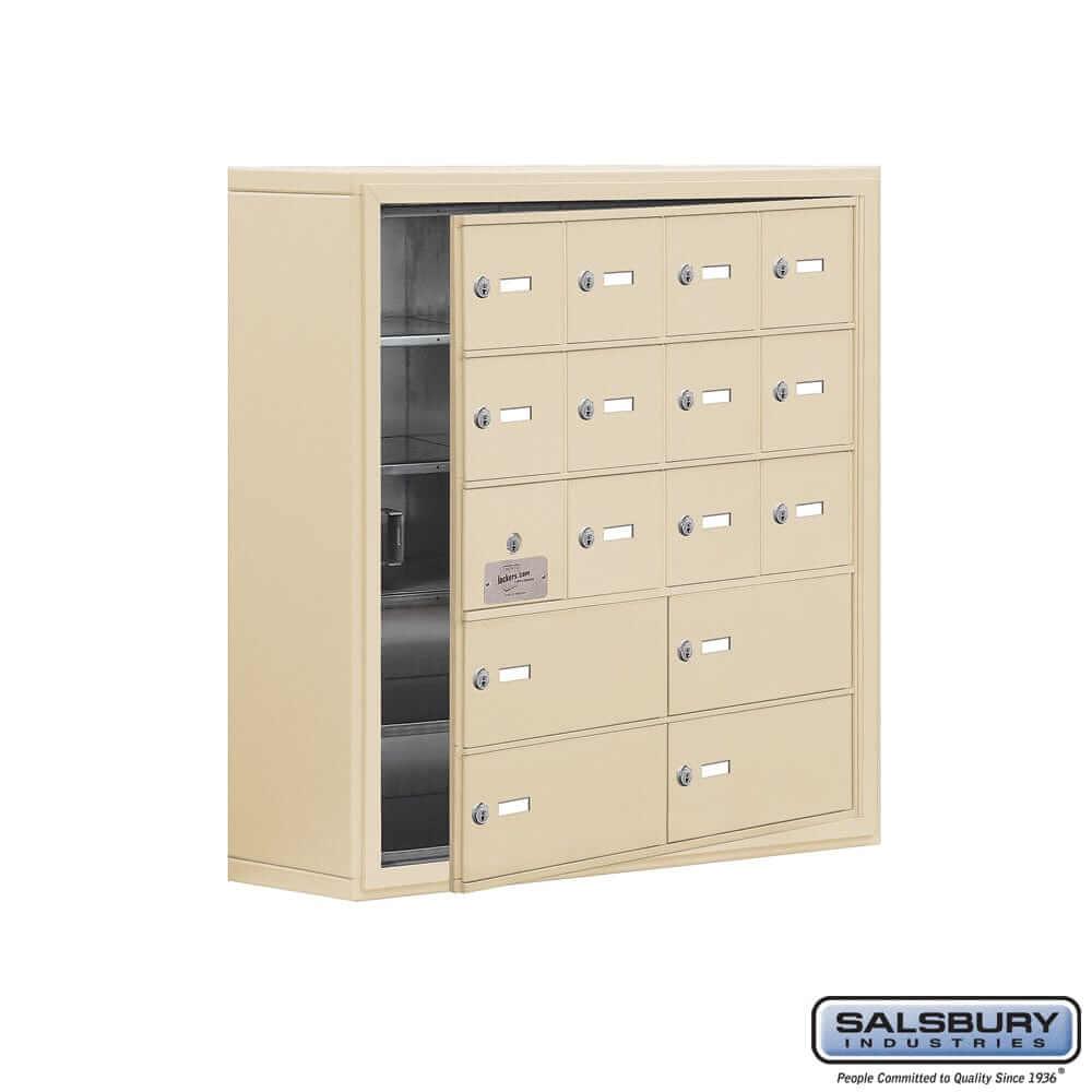 Metal Cell Phone Lockers: Heavy Duty Aluminum Locker - 5 Tier, 4 Wide [12 A + 4 B Doors] - Sandstone - Salsbury Industries