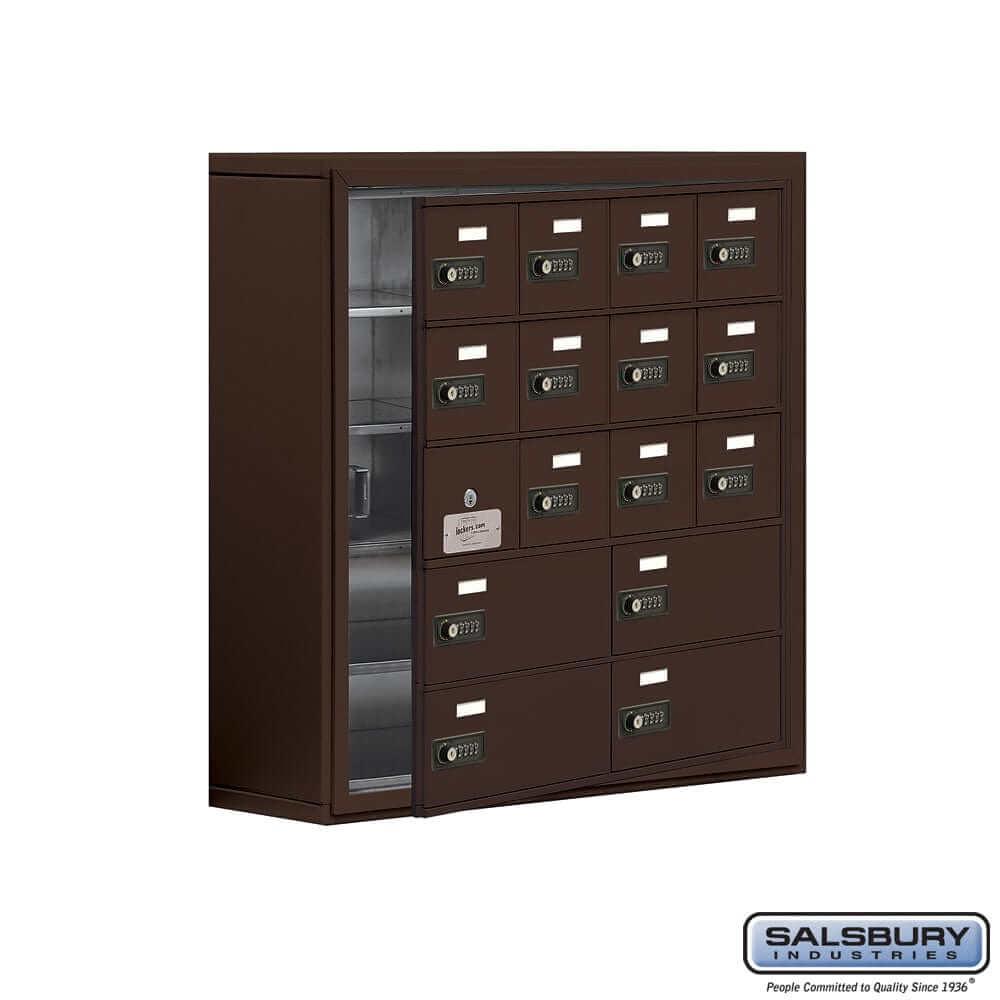 Metal Cell Phone Lockers: Heavy Duty Aluminum Locker - 5 Tier, 4 Wide [12 A + 4 B Doors] - Bronze - Salsbury Industries