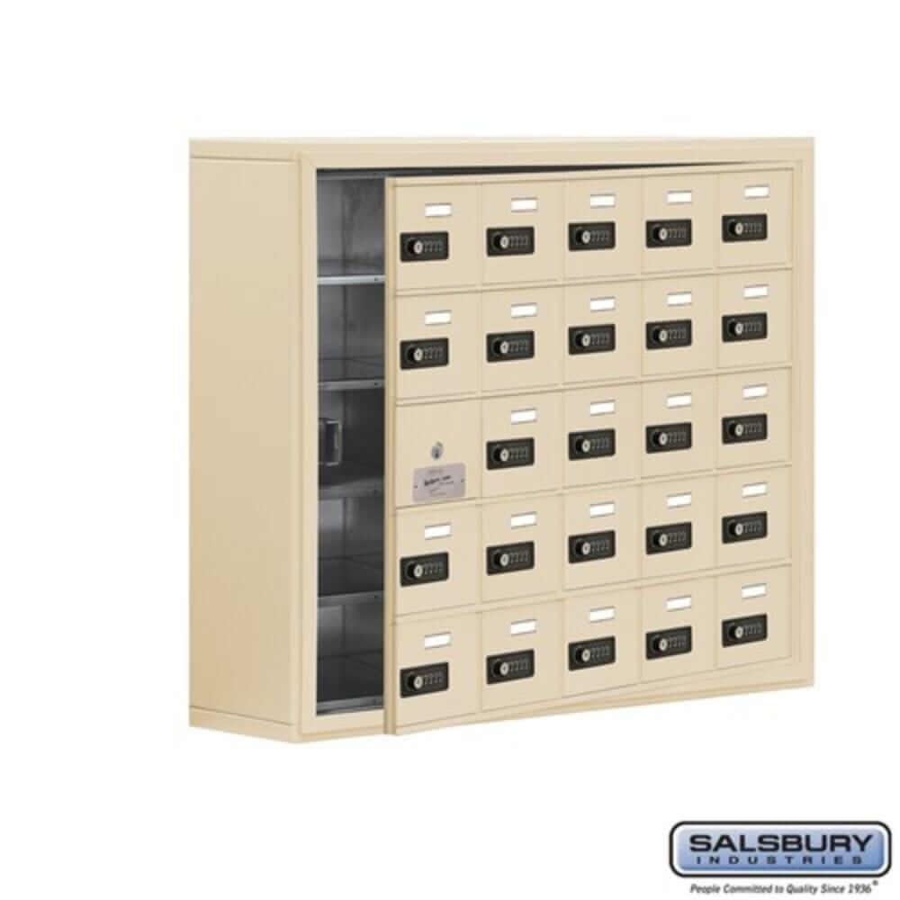 Metal Cell Phone Lockers: Heavy Duty Aluminum Locker - 5 Tier, 5 Wide [25 A Doors] - Sandstone - Salsbury Industries