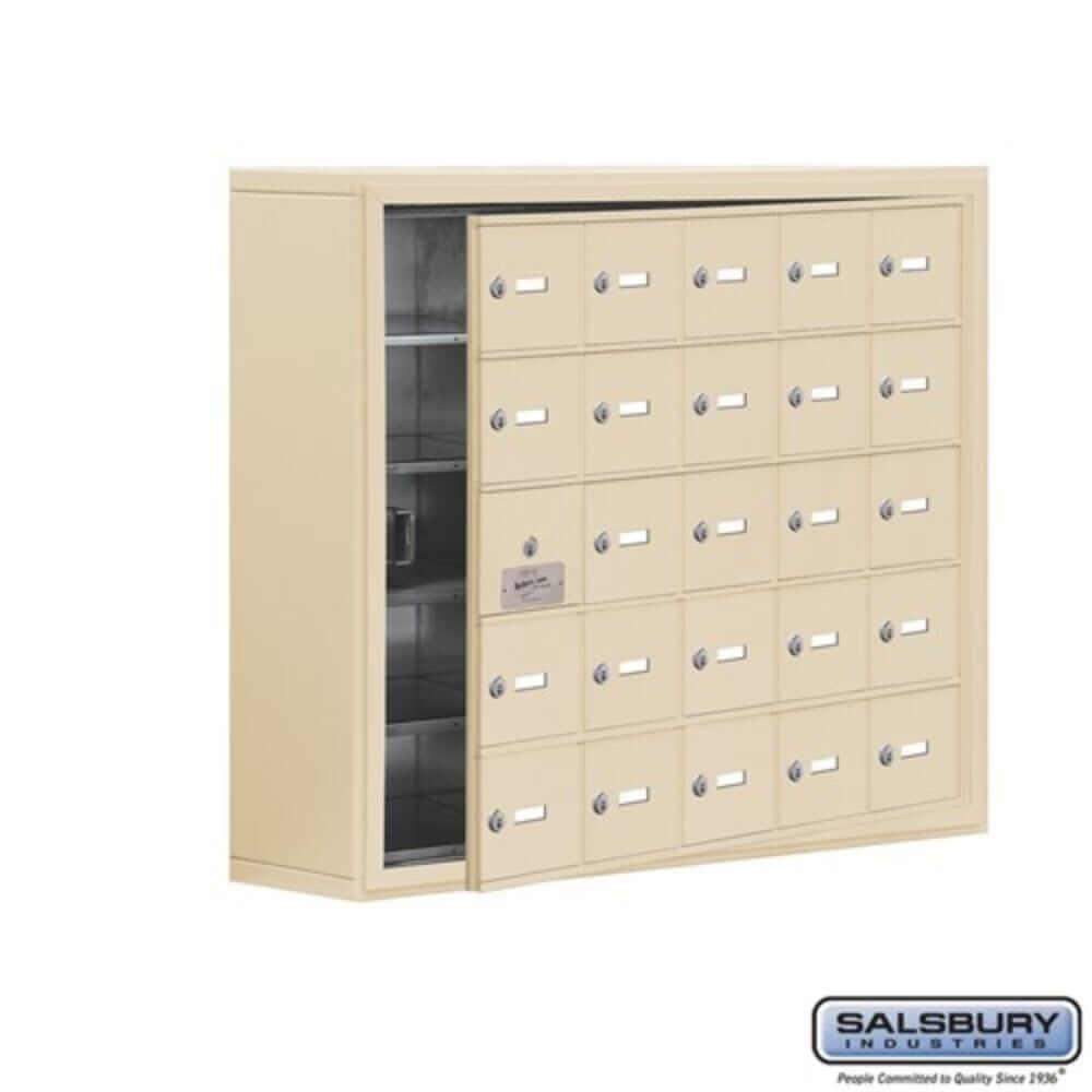Metal Cell Phone Lockers: Heavy Duty Aluminum Locker - 5 Tier, 5 Wide [25 A Doors] - Sandstone - Salsbury Industries