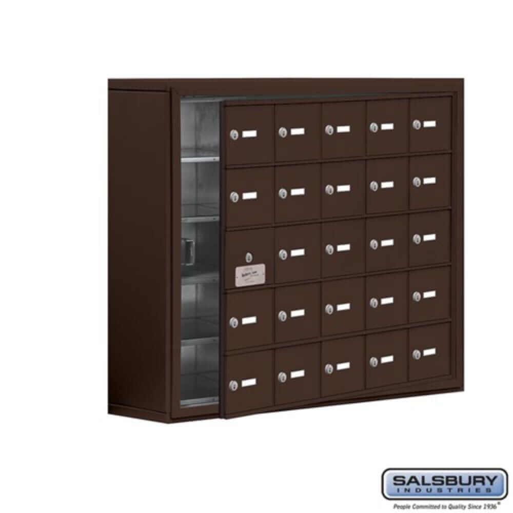 Metal Cell Phone Lockers: Heavy Duty Aluminum Locker - 5 Tier, 5 Wide [25 A Doors] - Bronze - Salsbury Industries