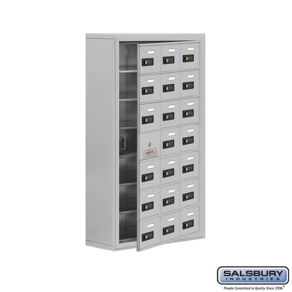 Metal Cell Phone Lockers: Heavy Duty Aluminum Locker - 7 Tier, 3 Wide [12 A Doors] - Aluminum - Salsbury Industries