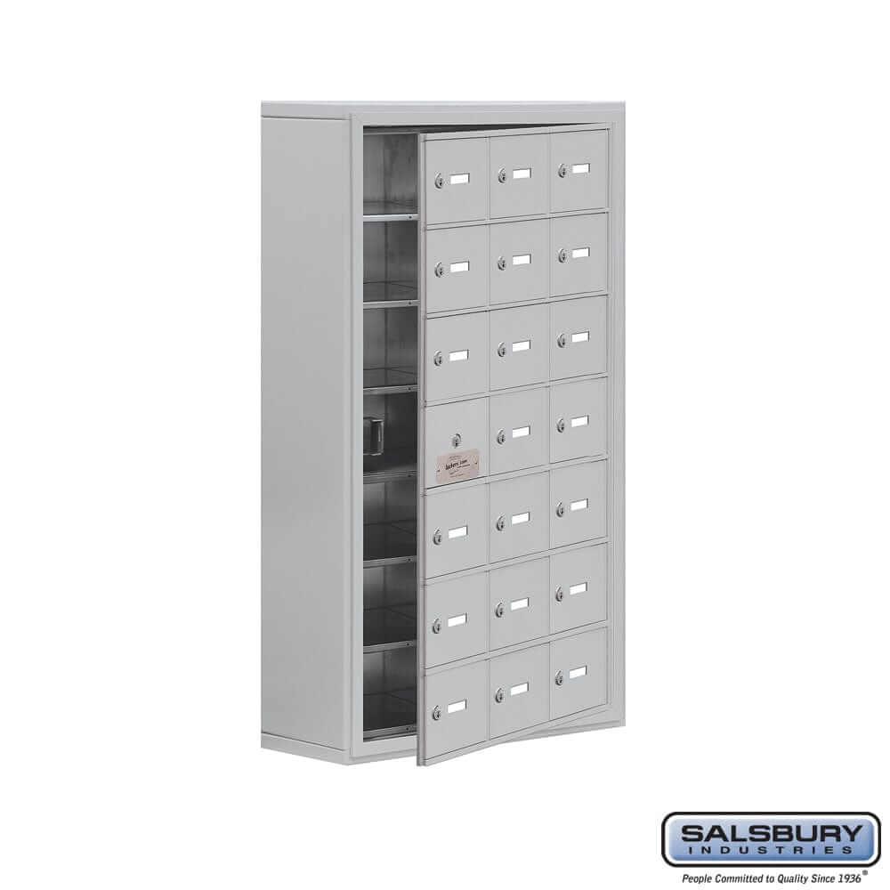 Metal Cell Phone Lockers: Heavy Duty Aluminum Locker - 7 Tier, 3 Wide [12 A Doors] - Aluminum - Salsbury Industries