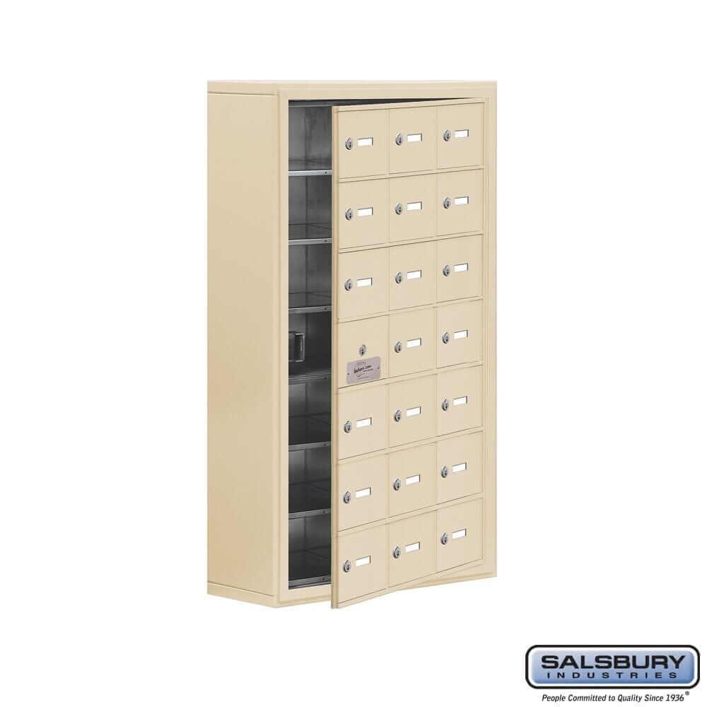 Metal Cell Phone Lockers: Heavy Duty Aluminum Locker - 7 Tier, 3 Wide [12 A Doors] - Sandstone - Salsbury Industries