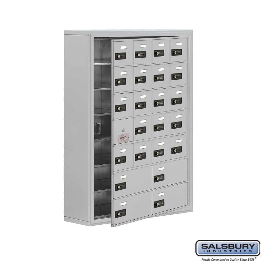 Metal Cell Phone Lockers: Heavy Duty Aluminum Locker - 7 Tier, 4 Wide [20 A + 4 B Doors] - Aluminum - Salsbury Industries