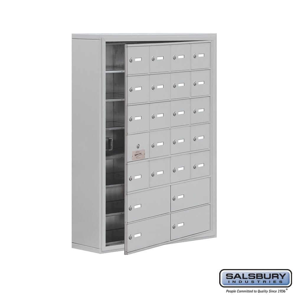 Metal Cell Phone Lockers: Heavy Duty Aluminum Locker - 7 Tier, 4 Wide [20 A + 4 B Doors] - Aluminum - Salsbury Industries