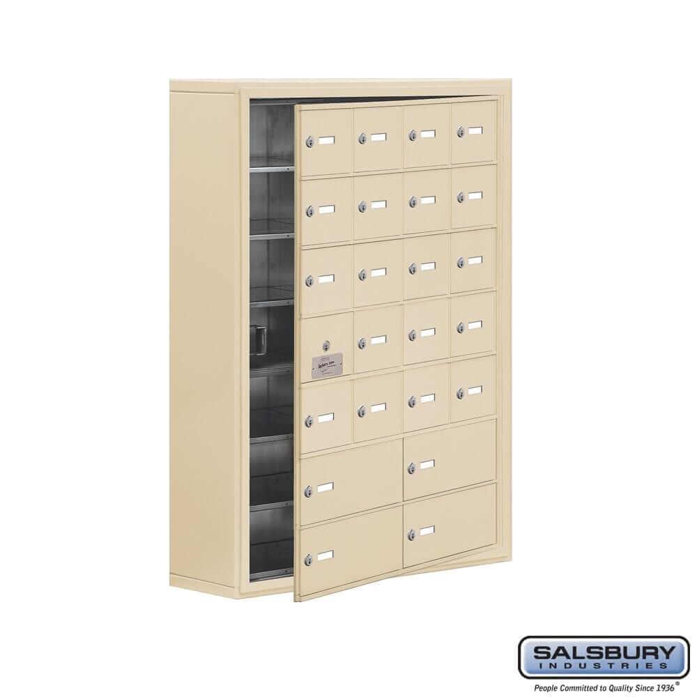 Metal Cell Phone Lockers: Heavy Duty Aluminum Locker - 7 Tier, 4 Wide [20 A + 4 B Doors] - Sandstone - Salsbury Industries