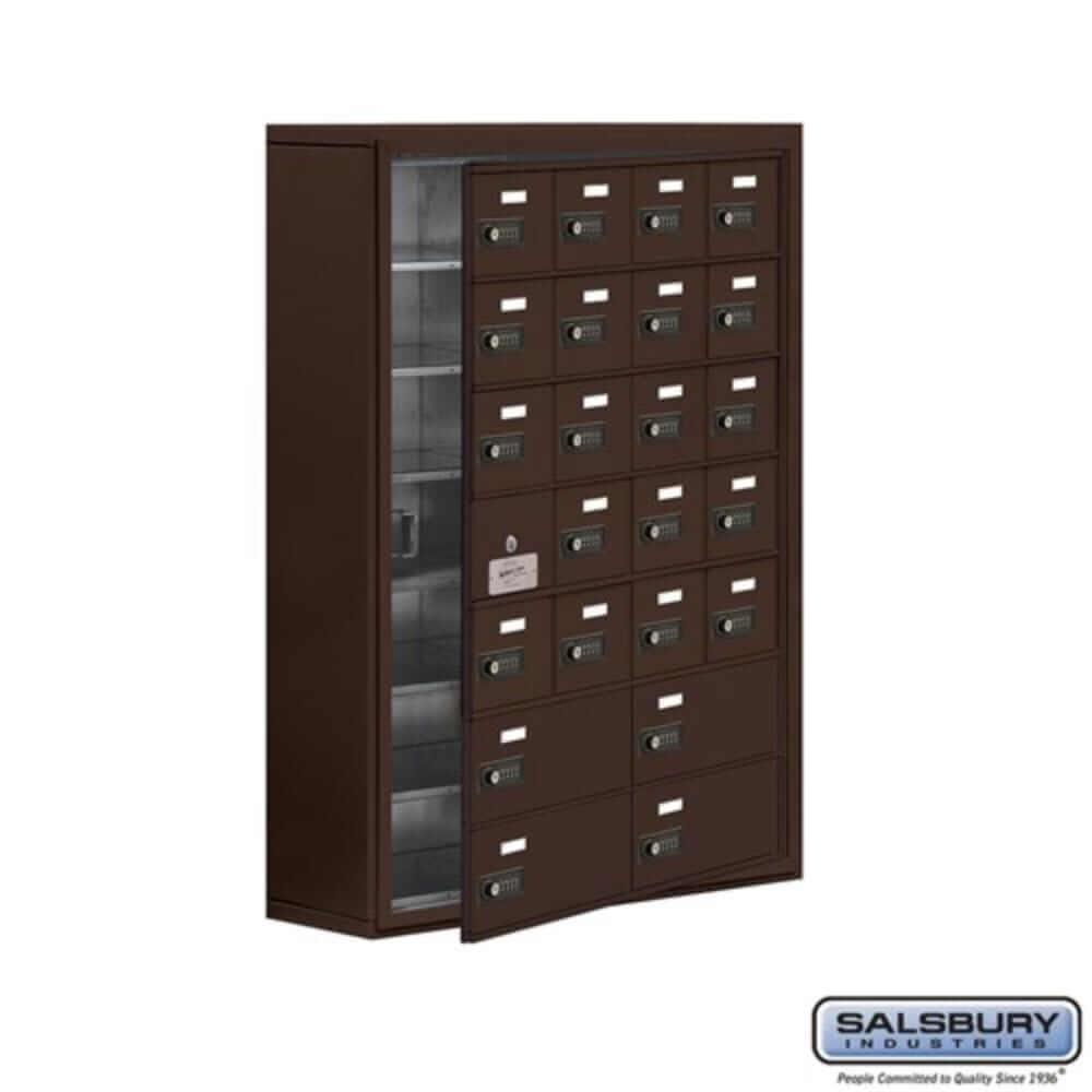 Metal Cell Phone Lockers: Heavy Duty Aluminum Locker - 7 Tier, 4 Wide [20 A + 4 B Doors] - Bronze - Salsbury Industries