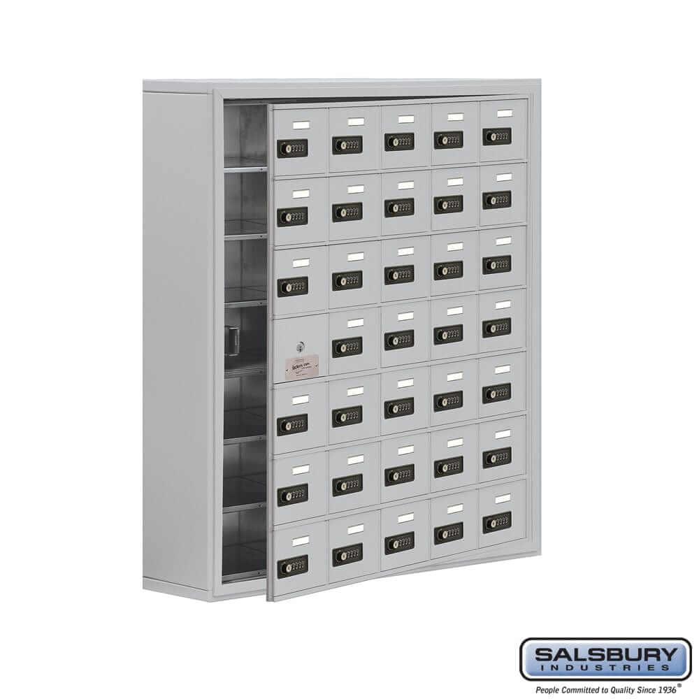 Metal Cell Phone Lockers: Heavy Duty Aluminum Locker - 7 Tier, 5 Wide [35 A Doors] - Aluminum - Salsbury Industries