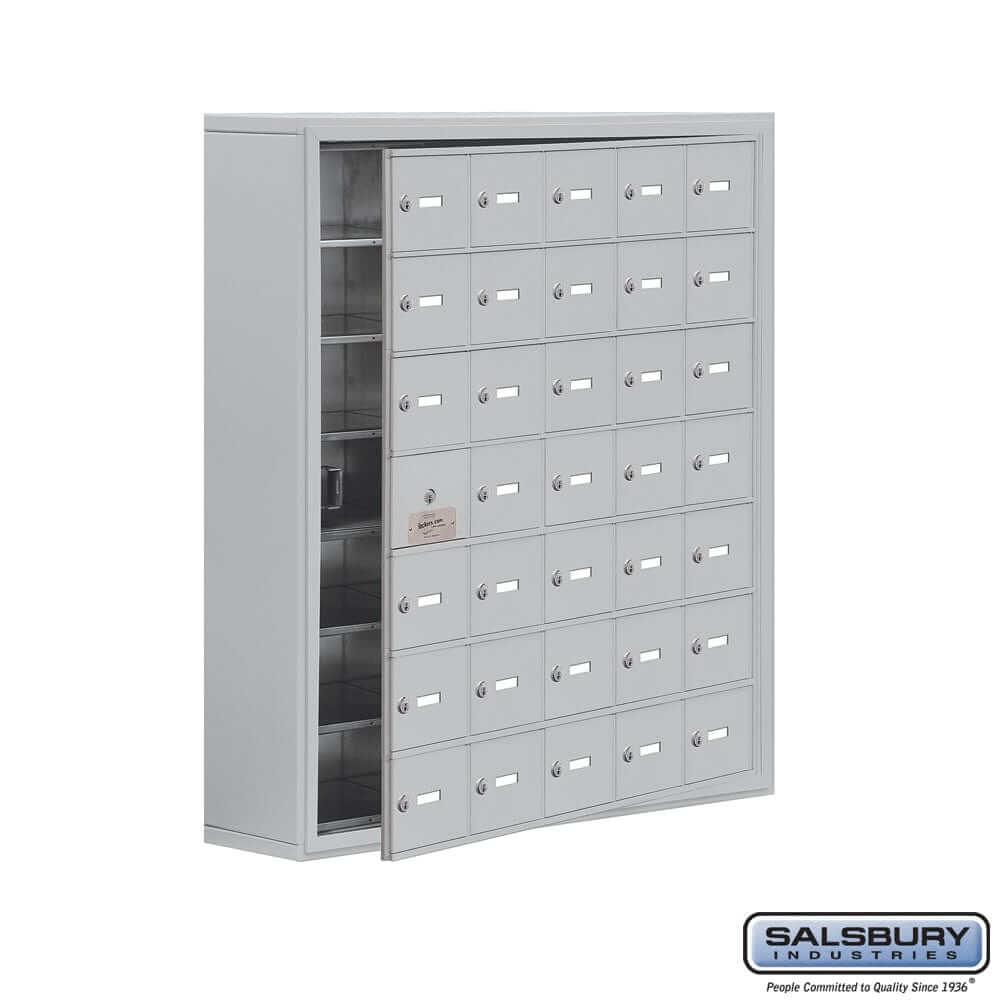Metal Cell Phone Lockers: Heavy Duty Aluminum Locker - 7 Tier, 5 Wide [35 A Doors] - Aluminum - Salsbury Industries