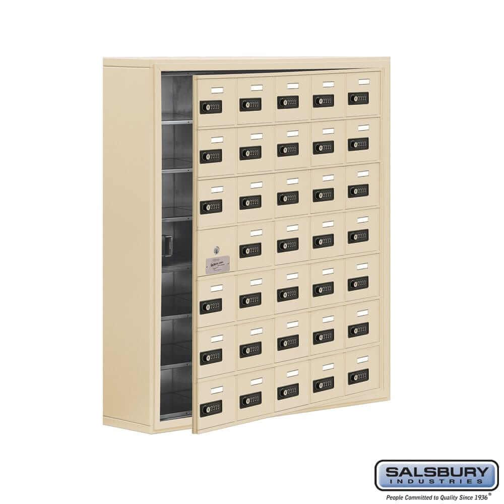 Metal Cell Phone Lockers: Heavy Duty Aluminum Locker - 7 Tier, 5 Wide [35 A Doors] - Sandstone - Salsbury Industries