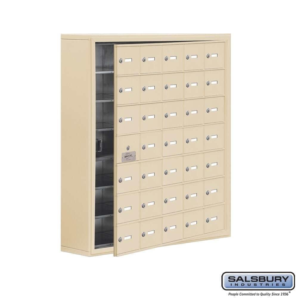 Metal Cell Phone Lockers: Heavy Duty Aluminum Locker - 7 Tier, 5 Wide [35 A Doors] - Sandstone - Salsbury Industries