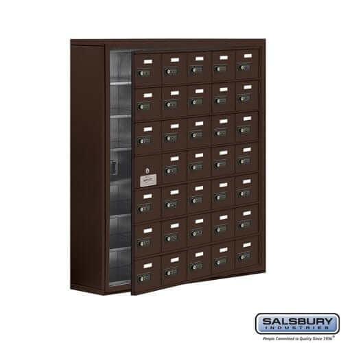 Metal Cell Phone Lockers: Heavy Duty Aluminum Locker - 7 Tier, 5 Wide [35 A Doors] - Bronze - Salsbury Industries