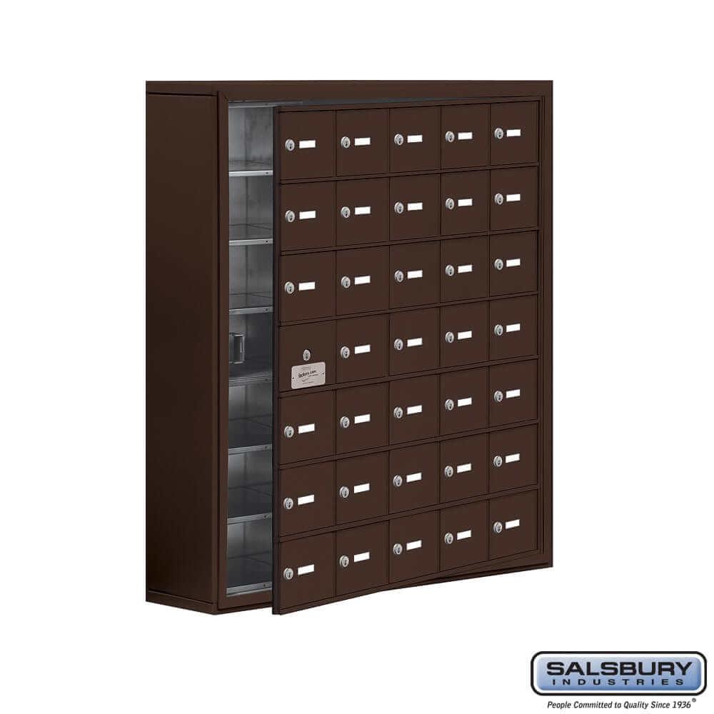 Metal Cell Phone Lockers: Heavy Duty Aluminum Locker - 7 Tier, 5 Wide [35 A Doors] - Bronze - Salsbury Industries