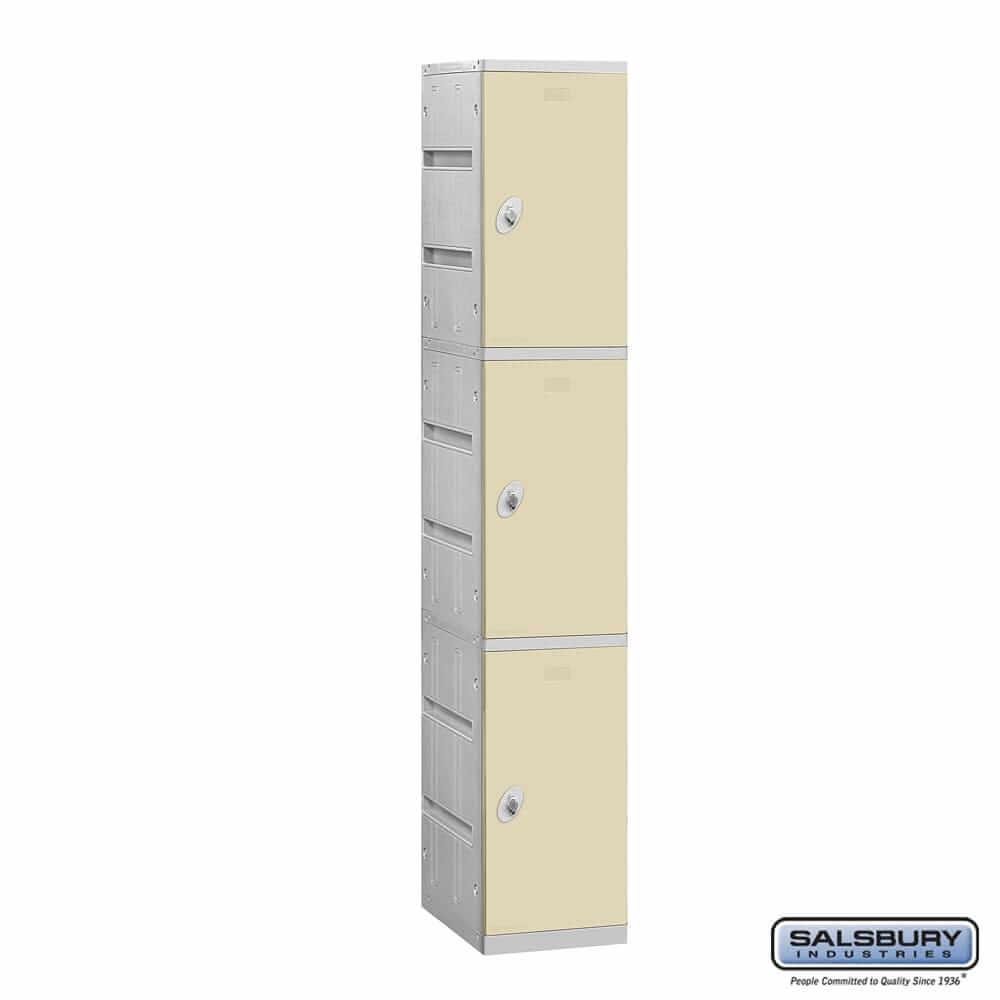 Plastic Lockers: High Grade ABS Plastic Locker - 3 Tier, 1 Wide - Tan - Salsbury Industries