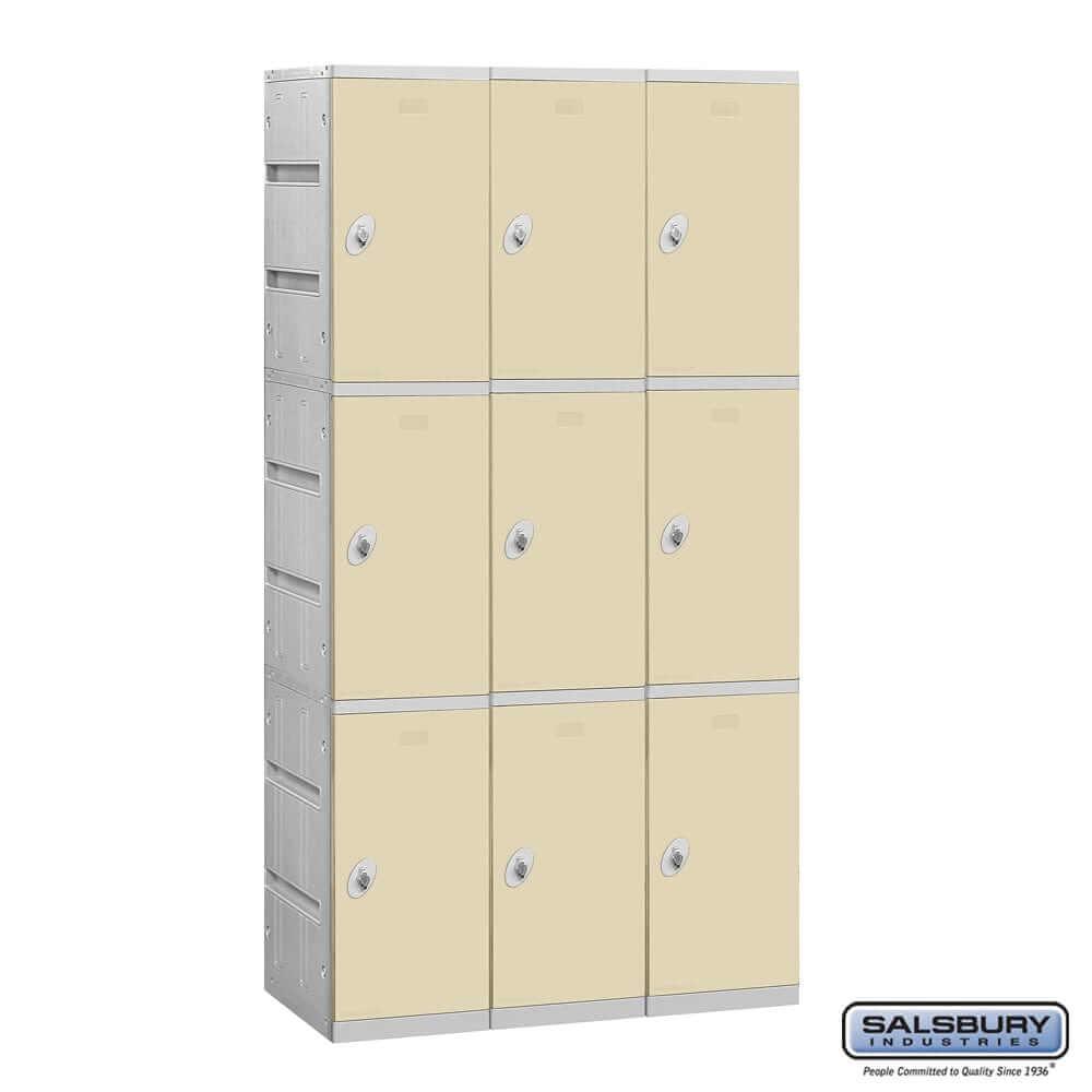 Plastic Lockers: High Grade ABS Plastic Locker - 3 Tier, 3 Wide - Tan - Salsbury Industries