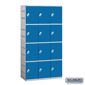 Plastic Lockers: High Grade ABS Plastic Locker - 4 Tier, 3 Wide - Blue - Salsbury Industries