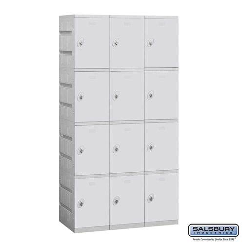 Plastic Lockers: High Grade ABS Plastic Locker - 4 Tier, 3 Wide - Gray - Salsbury Industries