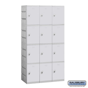 Plastic Lockers: High Grade ABS Plastic Locker - 4 Tier, 3 Wide - Gray - Salsbury Industries