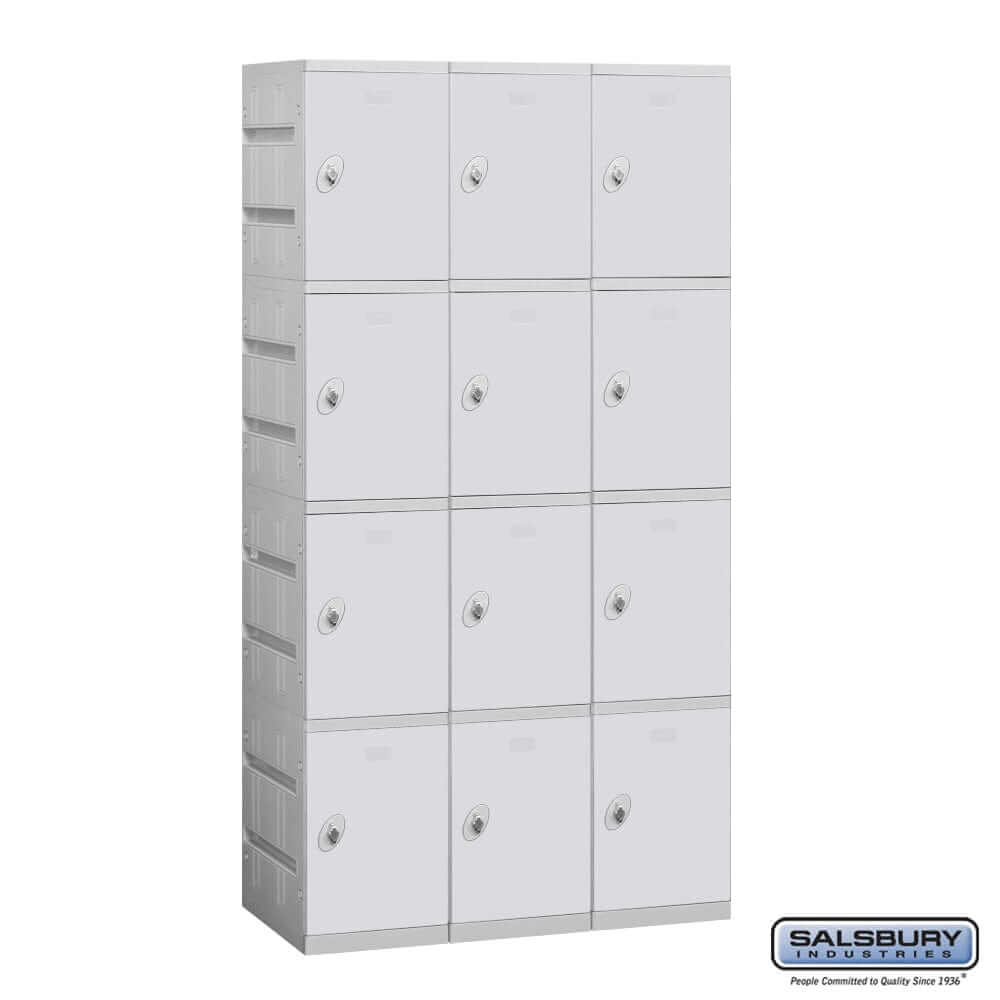 Plastic Lockers: High Grade ABS Plastic Locker - 4 Tier, 3 Wide - Gray - Salsbury Industries