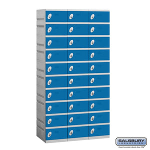 Plastic Lockers: High Grade ABS Plastic Locker - Box Style - 10 Tier, 3 Wide - Blue - Salsbury Industries