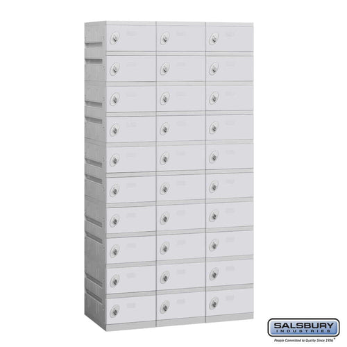 Plastic Lockers: High Grade ABS Plastic Locker - Box Style - 10 Tier, 3 Wide - Gray - Salsbury Industries