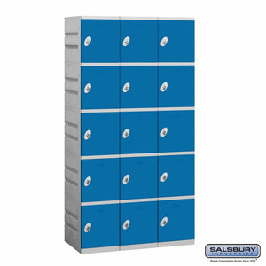 Plastic Lockers: High Grade ABS Plastic Locker - Box Style - 5 Tier, 3 Wide - Blue - Salsbury Industries