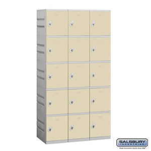 Plastic Lockers: High Grade ABS Plastic Locker - Box Style - 5 Tier, 3 Wide - Tan - Salsbury Industries