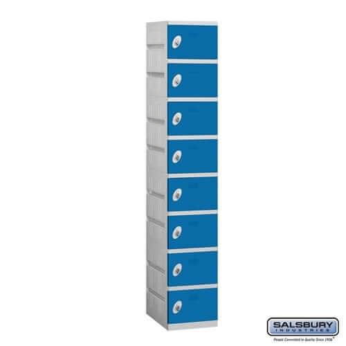 Plastic Lockers: High Grade ABS Plastic Locker - Box Style - 8 Tier, 1 Wide - Blue - Salsbury Industries