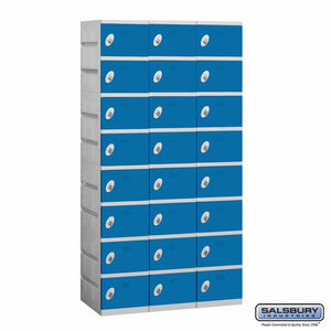 Plastic Lockers: High Grade ABS Plastic Locker - Box Style - 8 Tier, 3 Wide - Blue - Salsbury Industries