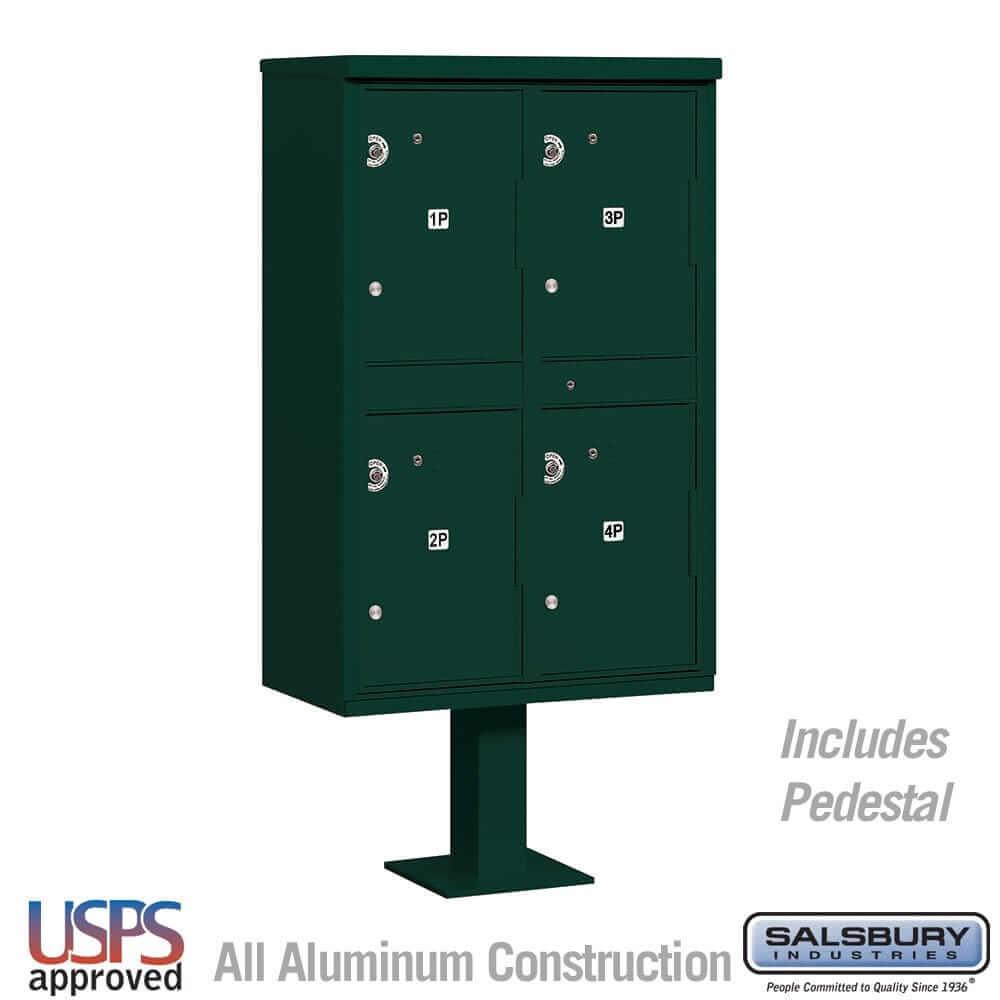 Salsbury Industries Outdoor Parcel Locker with USPS Access — Type II — 4 Compartments 3304GRN-U 820996620286 YourLockerStore