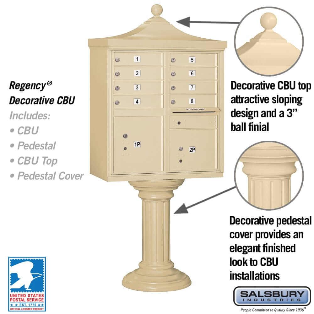 Salsbury Industries Regency Decorative Cluster Box Unit with USPS Access — Type I — 8 Doors and 2 Parcel Lockers YourLockerStore