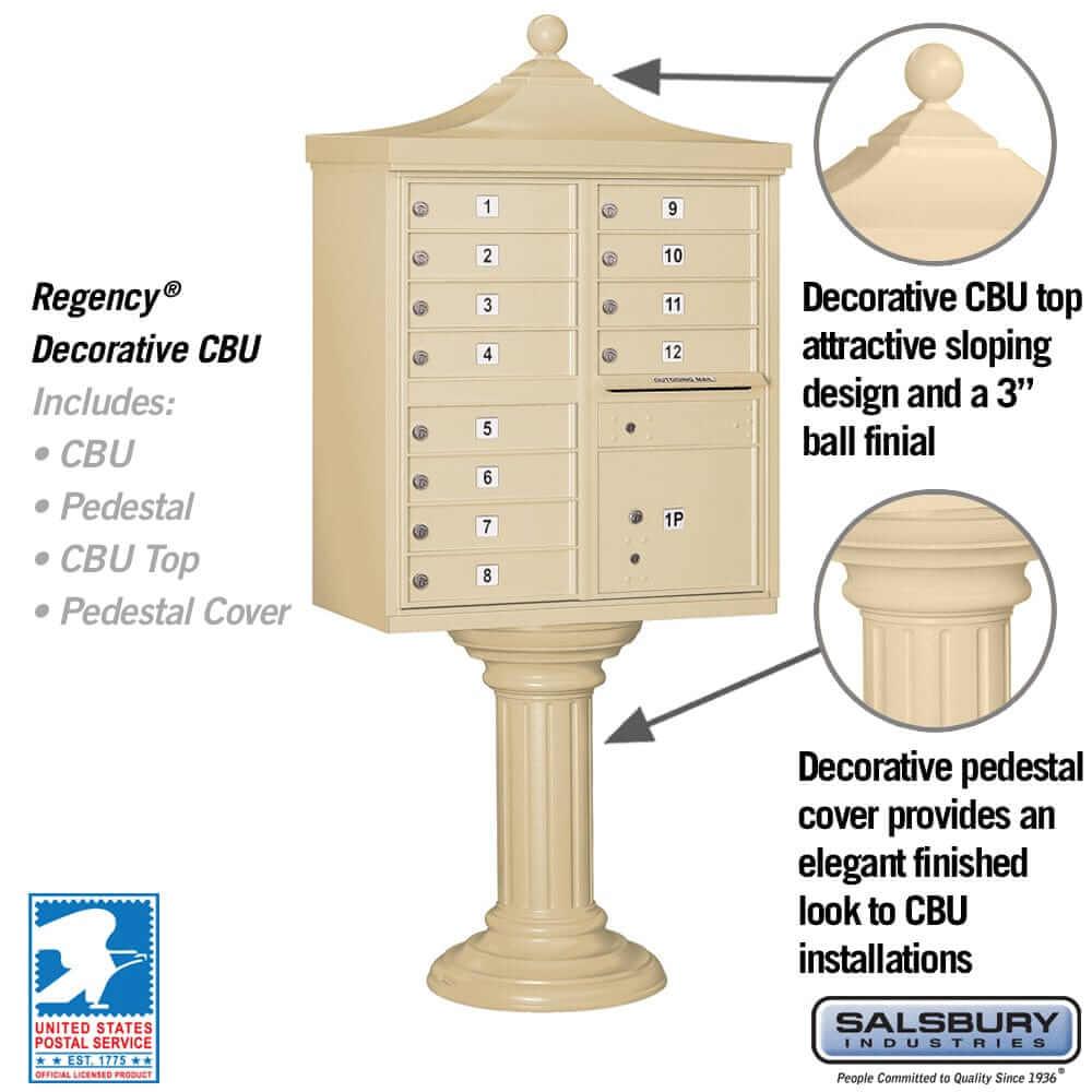 Salsbury Industries Regency Decorative Cluster Box Unit with USPS Access — Type II — 12 Doors and 1 Parcel Locker YourLockerStore