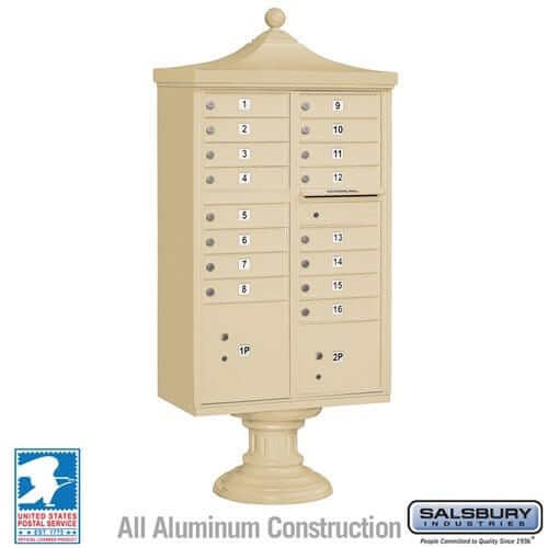 Salsbury Industries Regency Decorative Cluster Box Unit with USPS Access — Type III — 16 Doors and 2 Parcel Lockers 3316R-SAN-U 820996443724 YourLockerStore