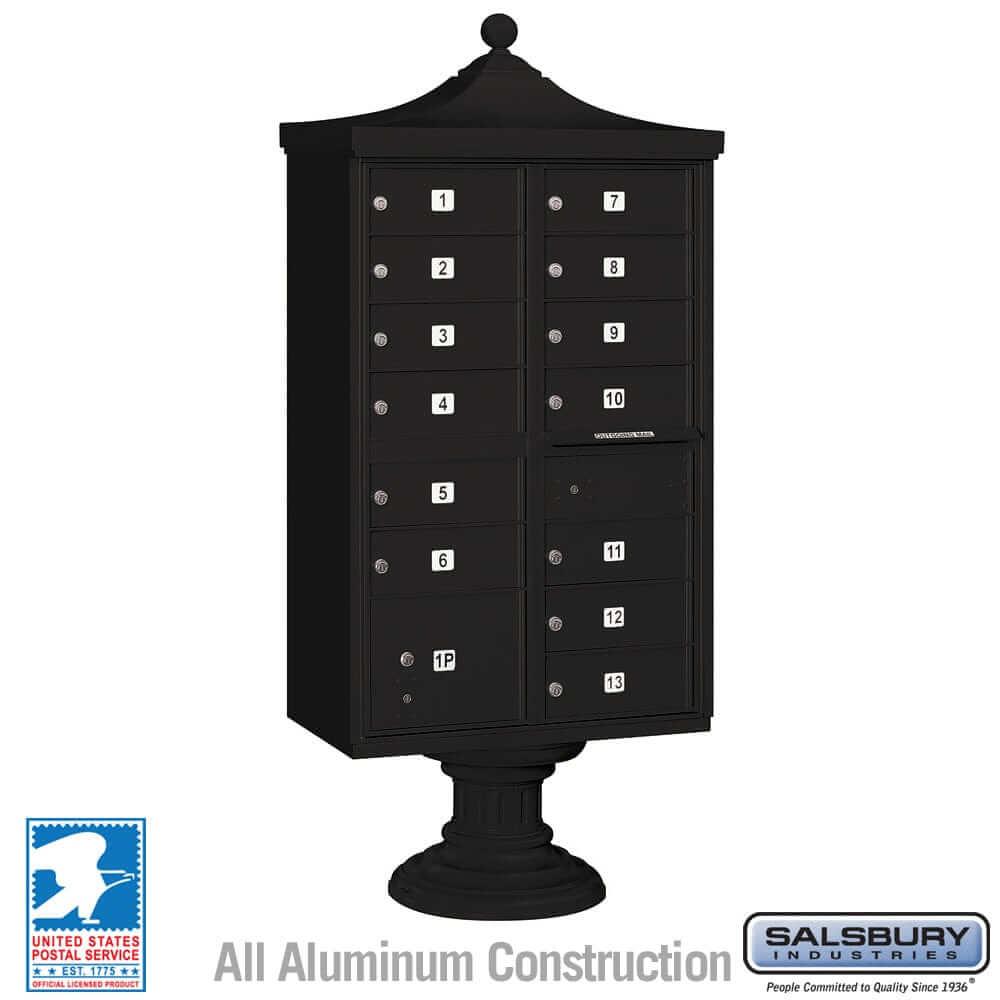 Salsbury Industries Regency Decorative Cluster Box Unit with USPS Access — Type IV — 13 Doors and 1 Parcel Locker 3313R-BLK-U 820996443809 YourLockerStore