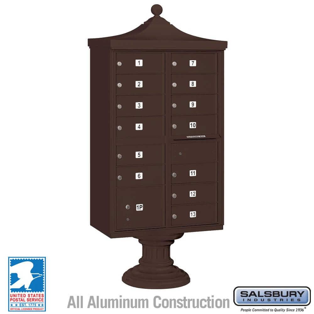 Salsbury Industries Regency Decorative Cluster Box Unit with USPS Access — Type IV — 13 Doors and 1 Parcel Locker 3313R-BRZ-U 820996443786 YourLockerStore