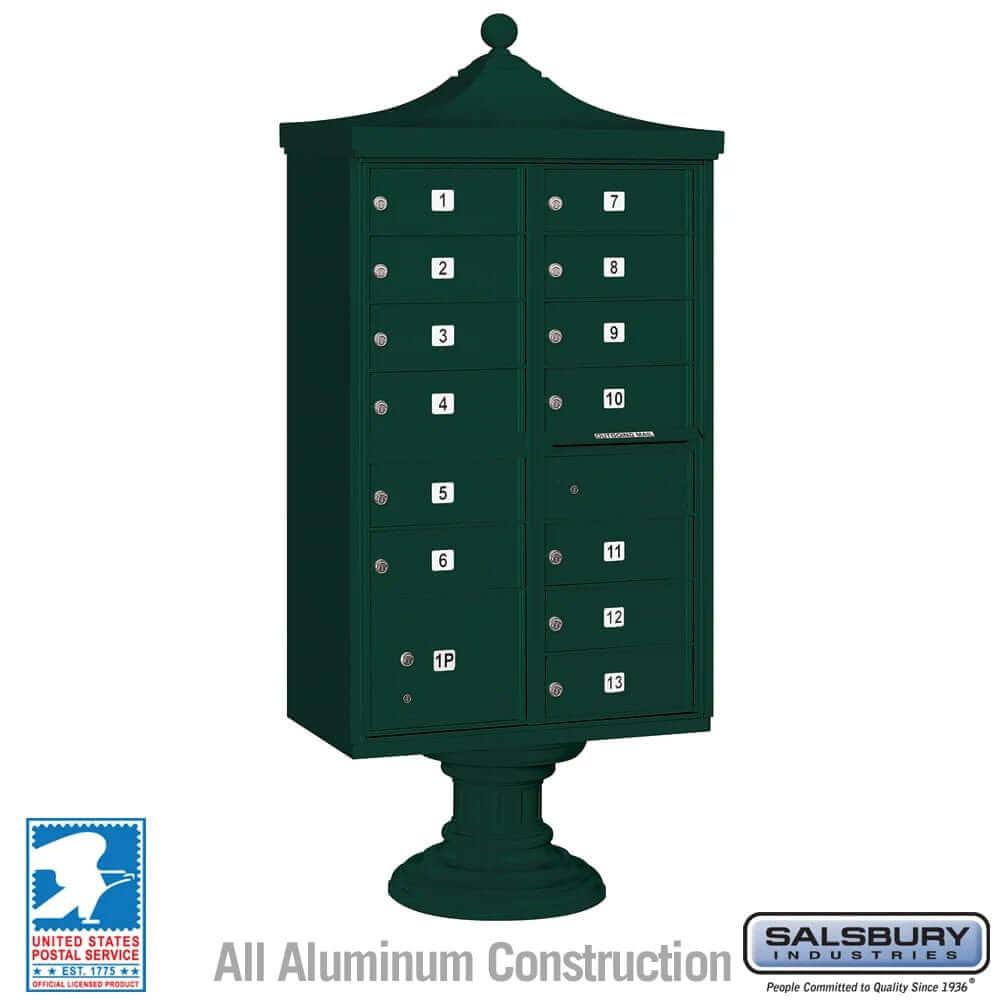 Salsbury Industries Regency Decorative Cluster Box Unit with USPS Access — Type IV — 13 Doors and 1 Parcel Locker 3313R-GRN-U 820996443793 YourLockerStore