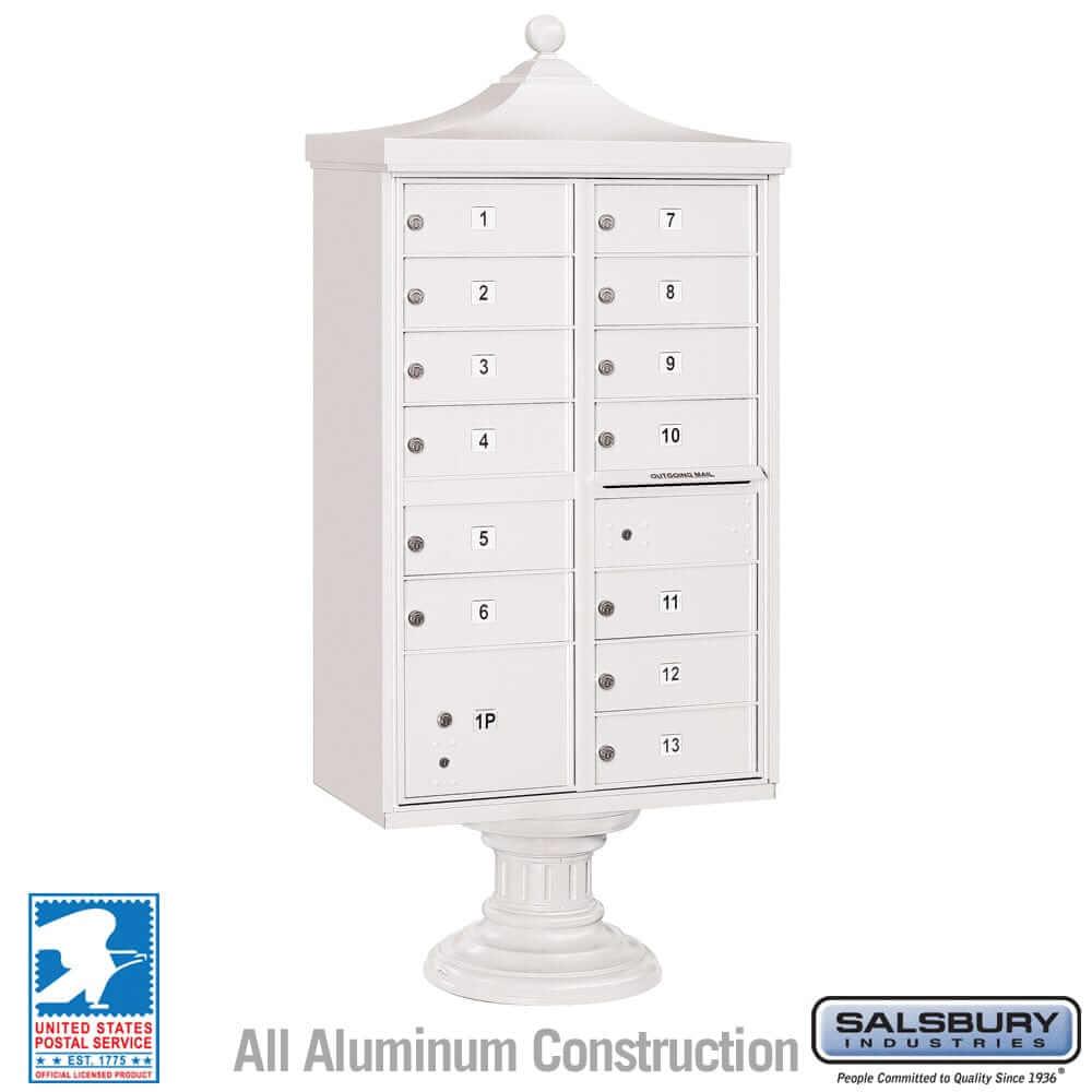 Salsbury Industries Regency Decorative Cluster Box Unit with USPS Access — Type IV — 13 Doors and 1 Parcel Locker 3313R-WHT-U 820996443816 YourLockerStore