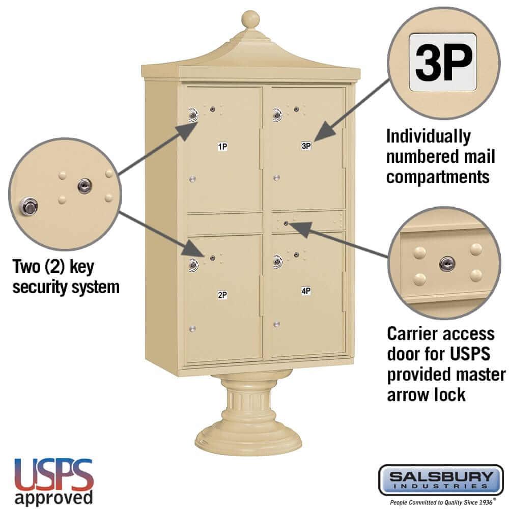 Salsbury Industries Regency Decorative Outdoor Parcel Locker with USPS Access — Type II — 4 Compartments YourLockerStore