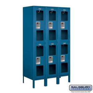 Metal Lockers: See-Through Steel Locker - 2 Tier, 3 Wide - Blue - Salsbury Industries
