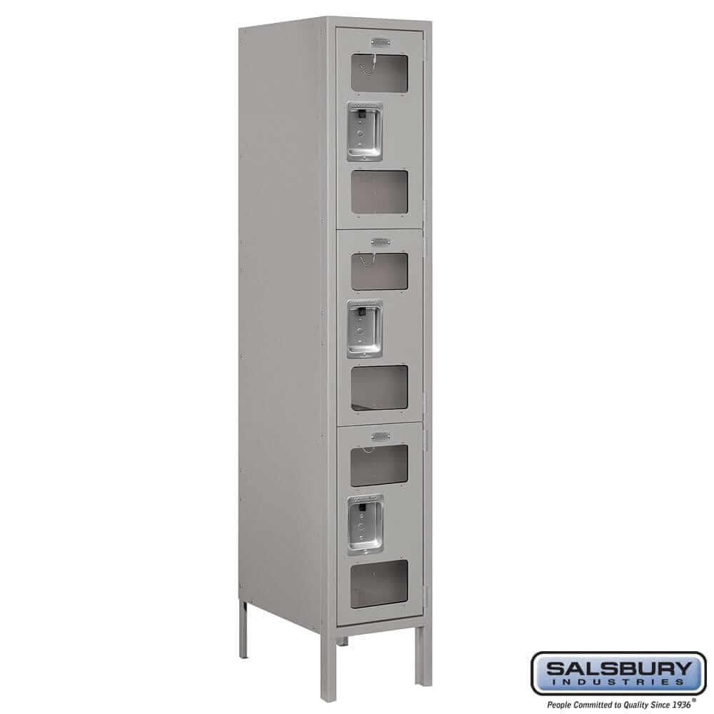 Metal Lockers: See-Through Steel Locker - 3 Tier, 1 Wide - Gray - Salsbury Industries