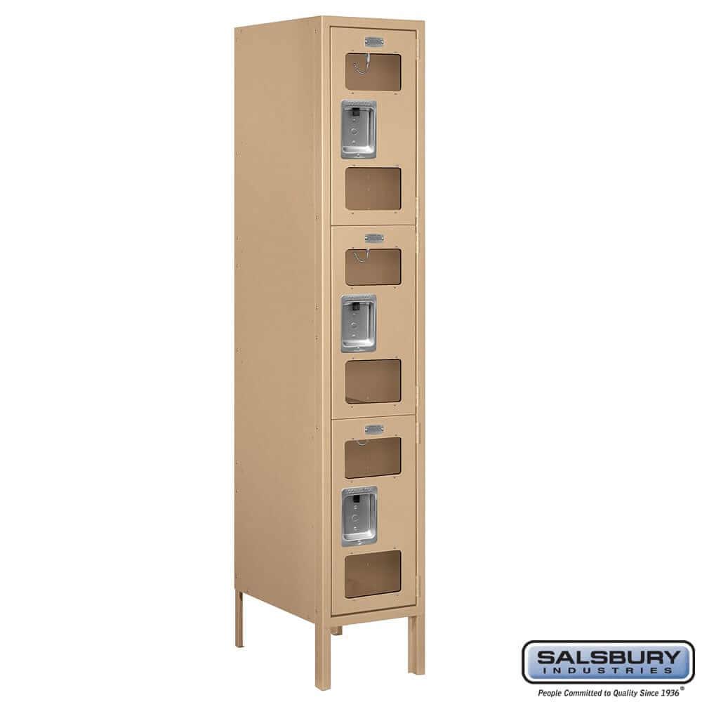Metal Lockers: See-Through Steel Locker - 3 Tier, 1 Wide - Tan - Salsbury Industries