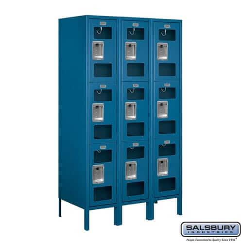 Metal Lockers: See-Through Steel Locker - 3 Tier, 3 Wide - Blue - Salsbury Industries