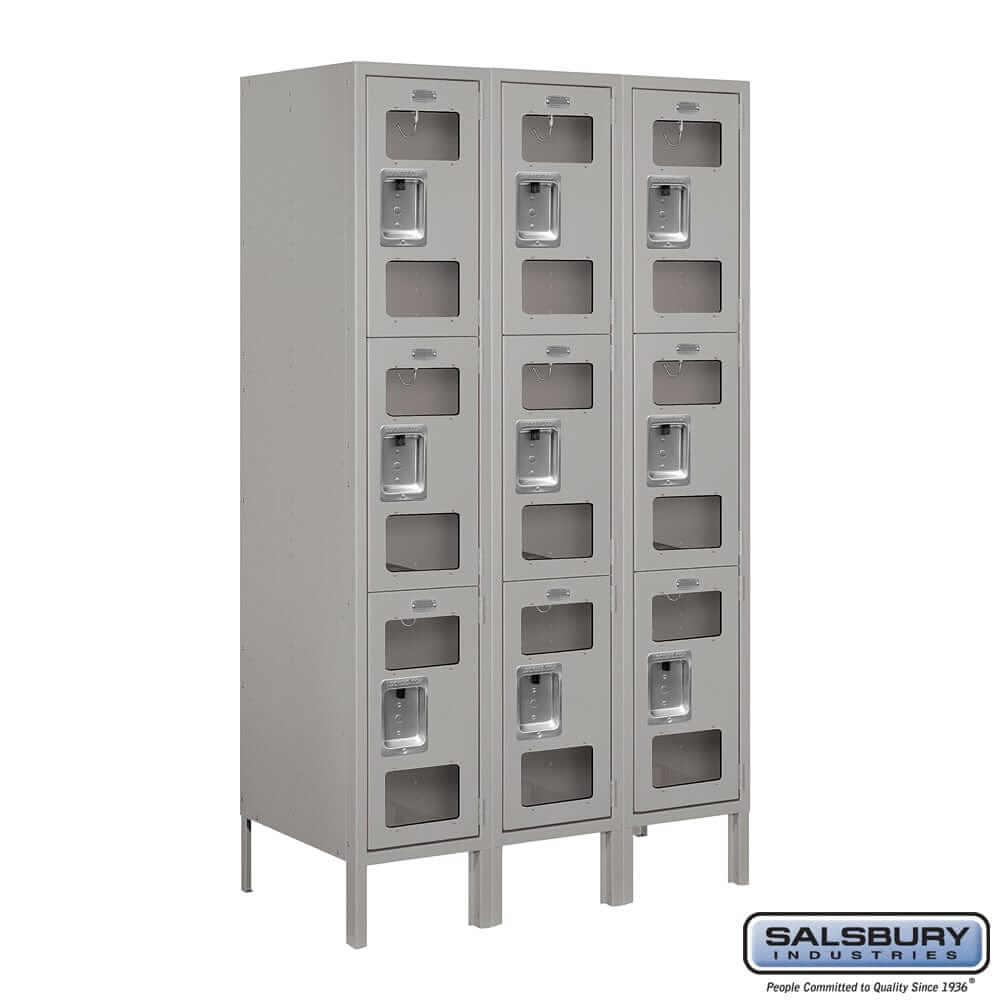 Metal Lockers: See-Through Steel Locker - 3 Tier, 3 Wide - Gray - Salsbury Industries