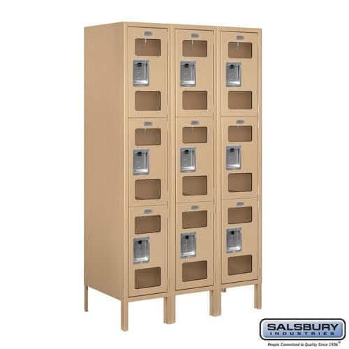 Metal Lockers: See-Through Steel Locker - 3 Tier, 3 Wide - Tan - Salsbury Industries