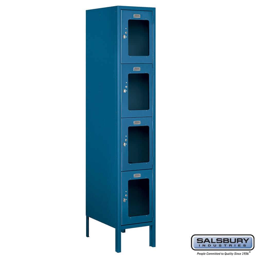 Metal Lockers: See-Through Steel Locker - 4 Tier, 1 Wide - Blue - Salsbury Industries