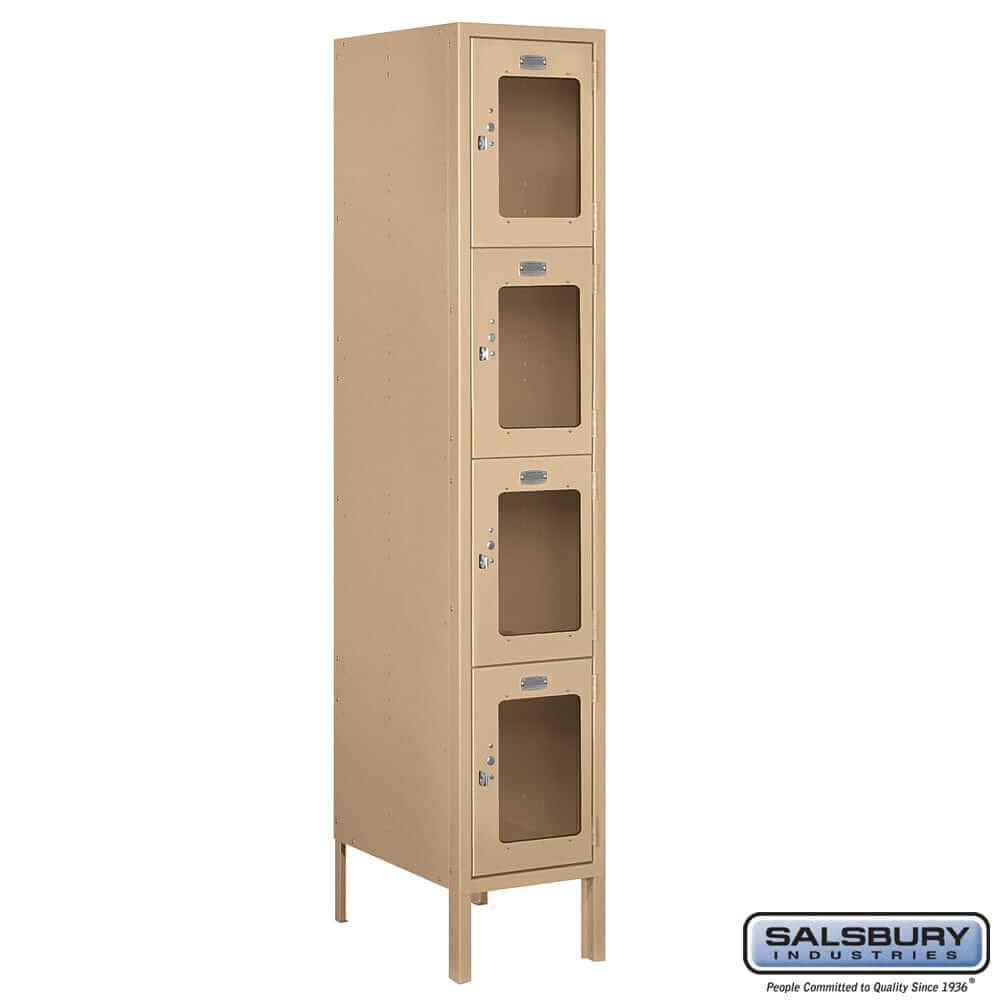 Metal Lockers: See-Through Steel Locker - 4 Tier, 1 Wide - Tan - Salsbury Industries
