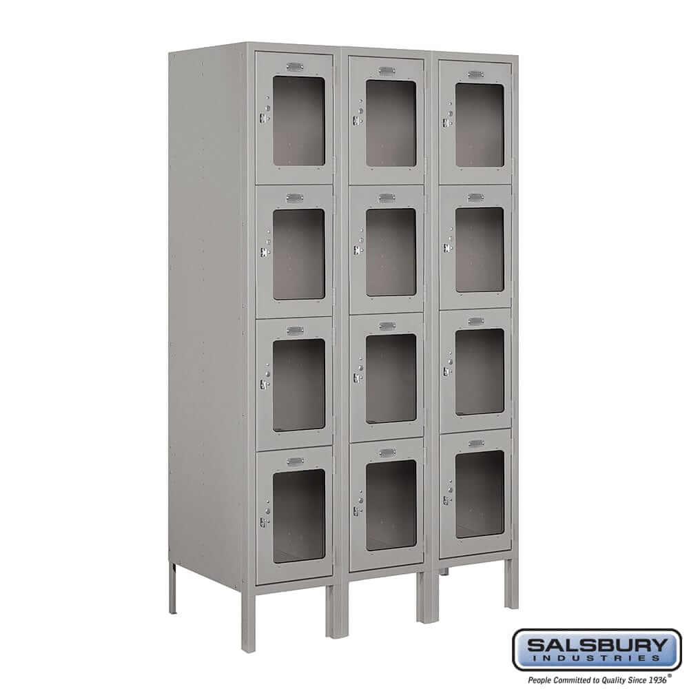 Metal Lockers: See-Through Steel Locker - 4 Tier, 3 Wide - Gray - Salsbury Industries
