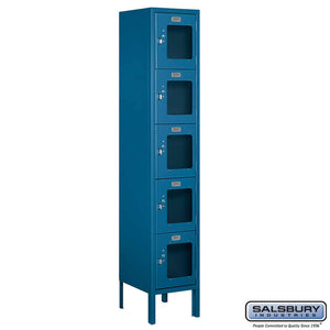 Metal Lockers: See-Through Steel Locker - Box Style - 5 Tier, 1 Wide - Blue - Salsbury Industries